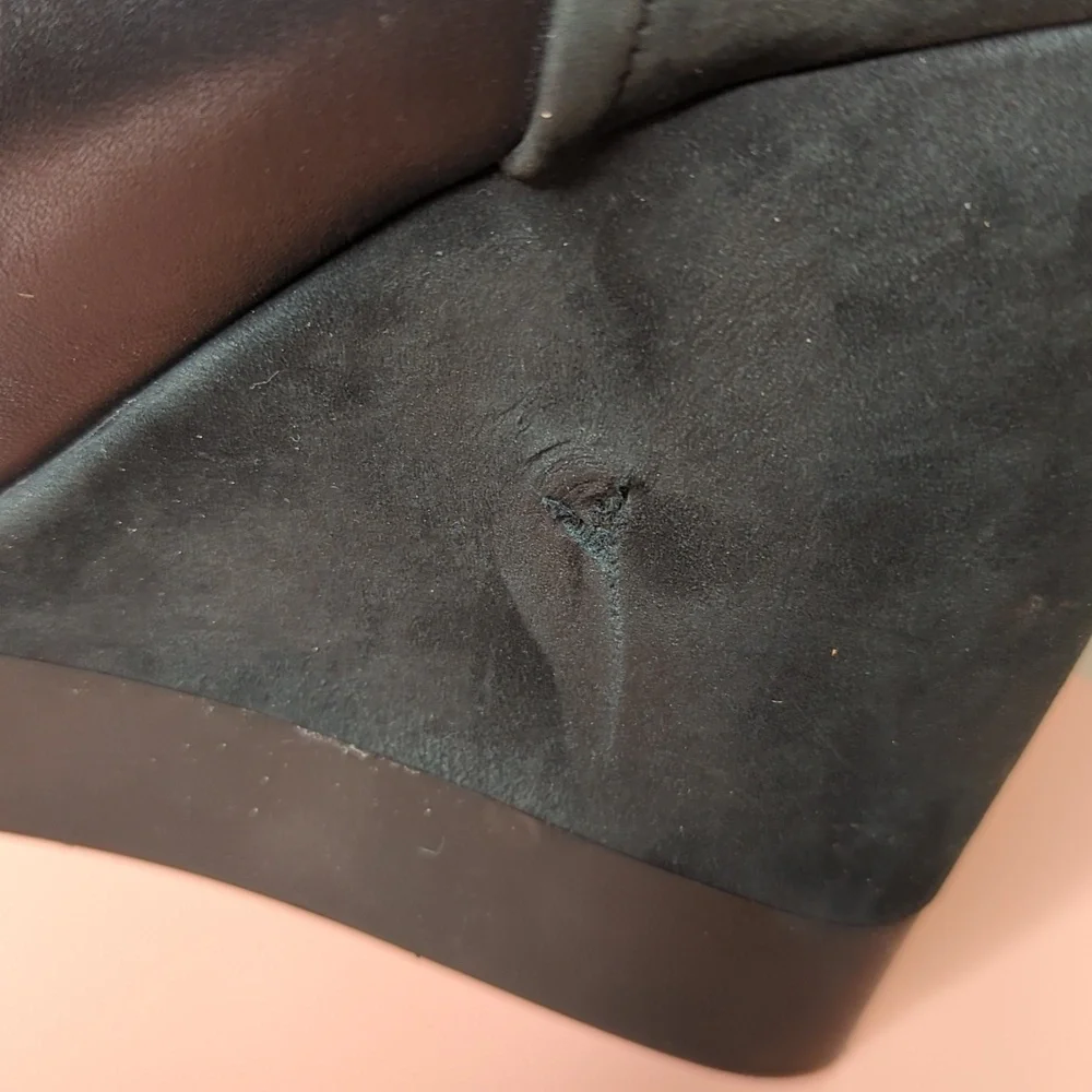 Vince Suede Nubuck Wedge Knee High Mob Wife Boots Made in Italy Black 9 US 40 EU